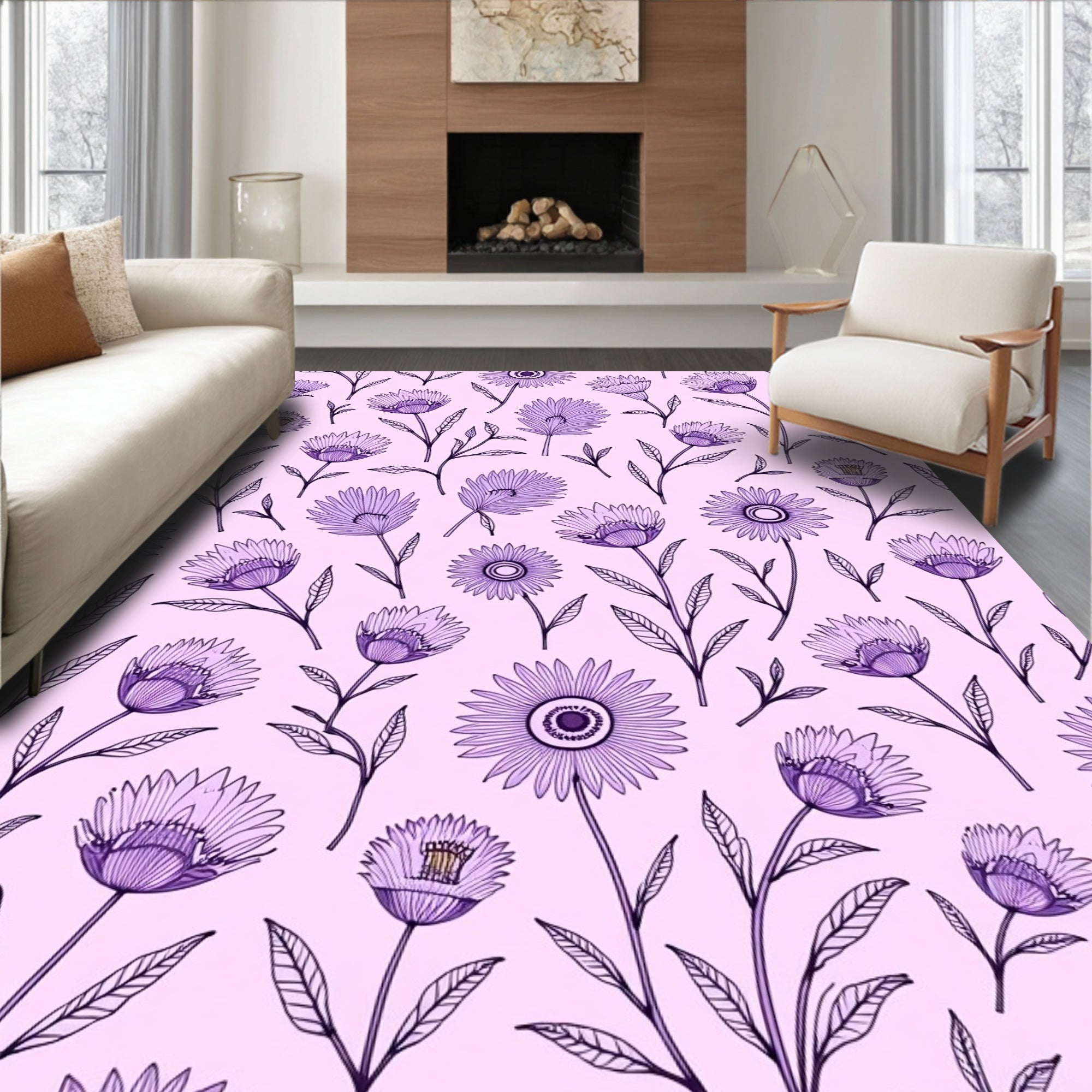 Purple Daisy Meadow Garden Rug