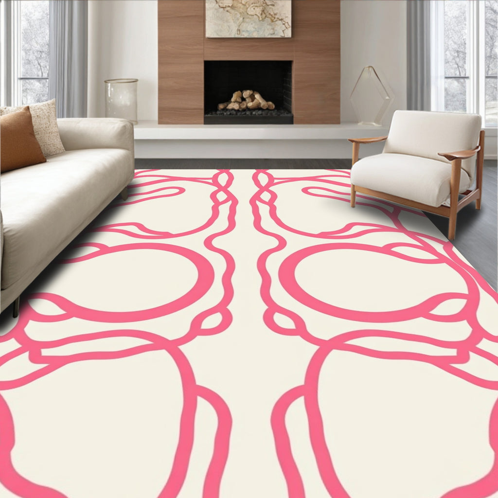 Bright Pink Abstract Curving Lines Rug