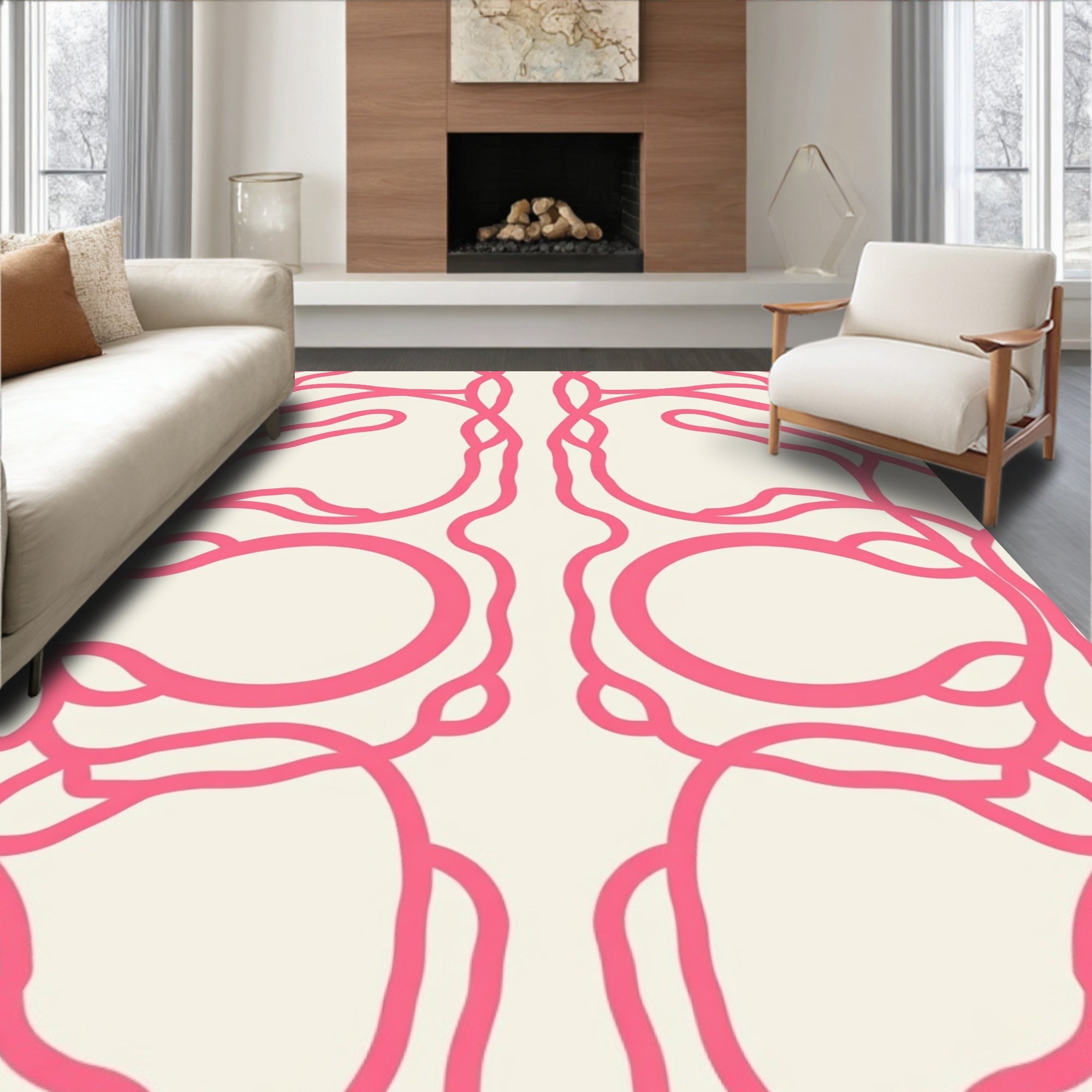 Bright Pink Abstract Curving Lines Rug