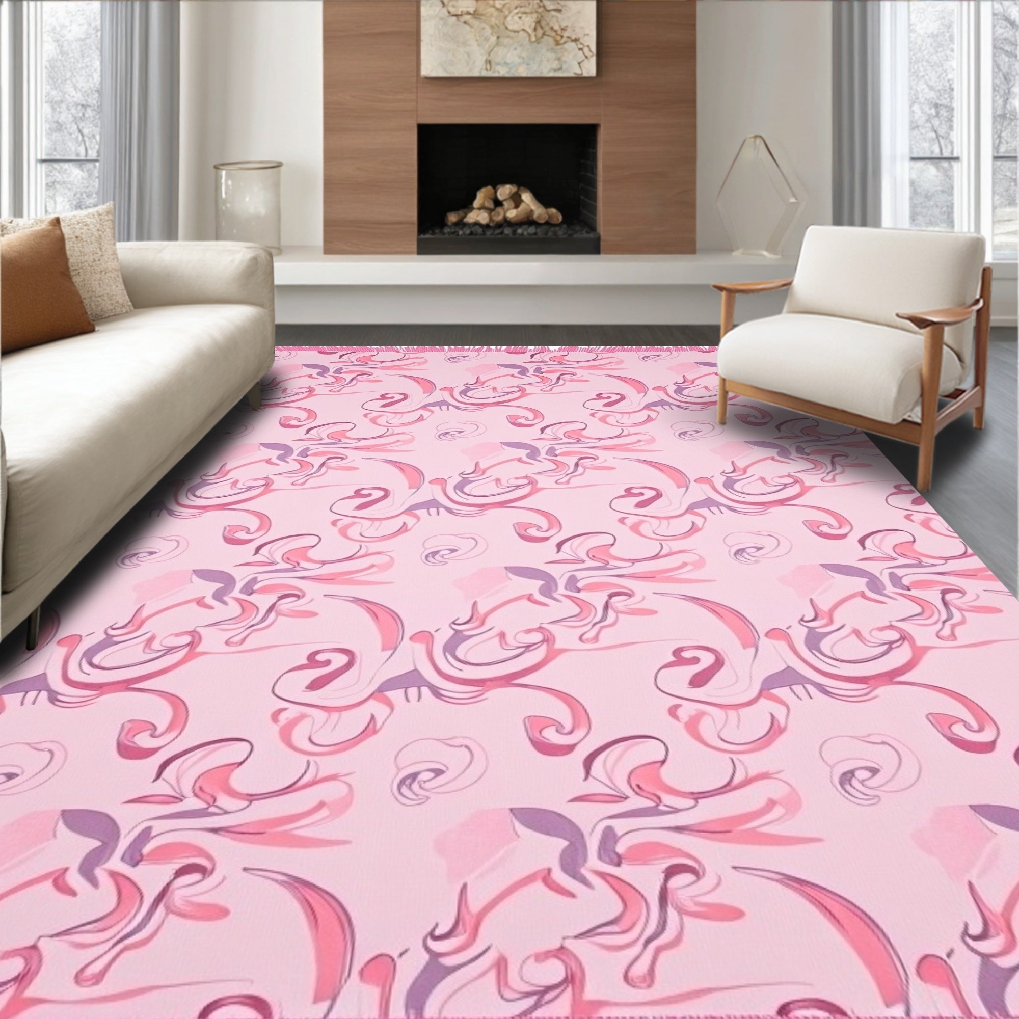 Pink Swirl Abstract Watercolor Rug