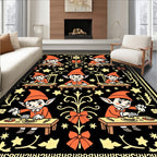 Whimsical Orange Elf Gnomes Black Rug