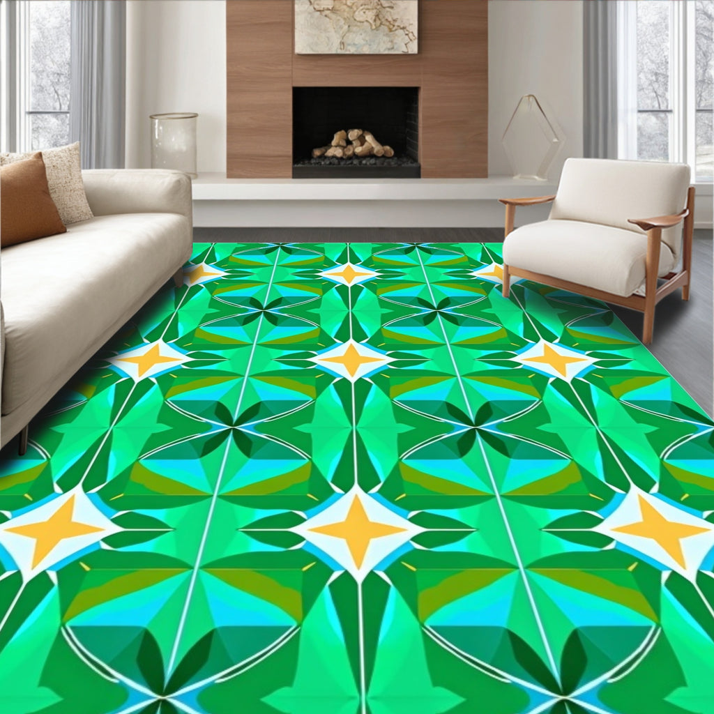 Emerald Green Geometric Starburst Pattern Rug