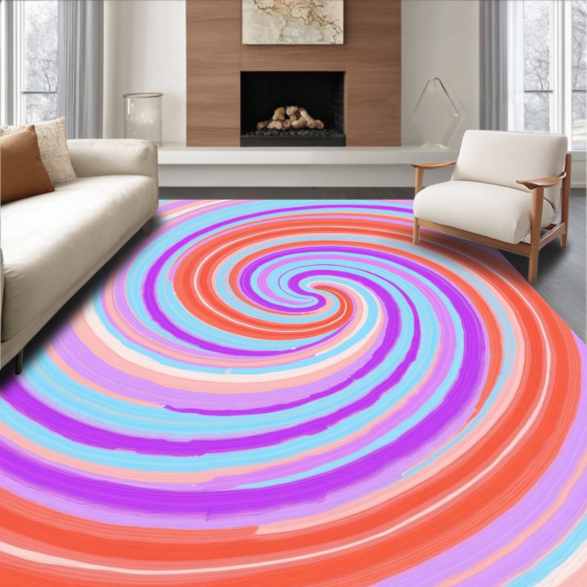 Colorful Swirling Stripe Pattern Rug