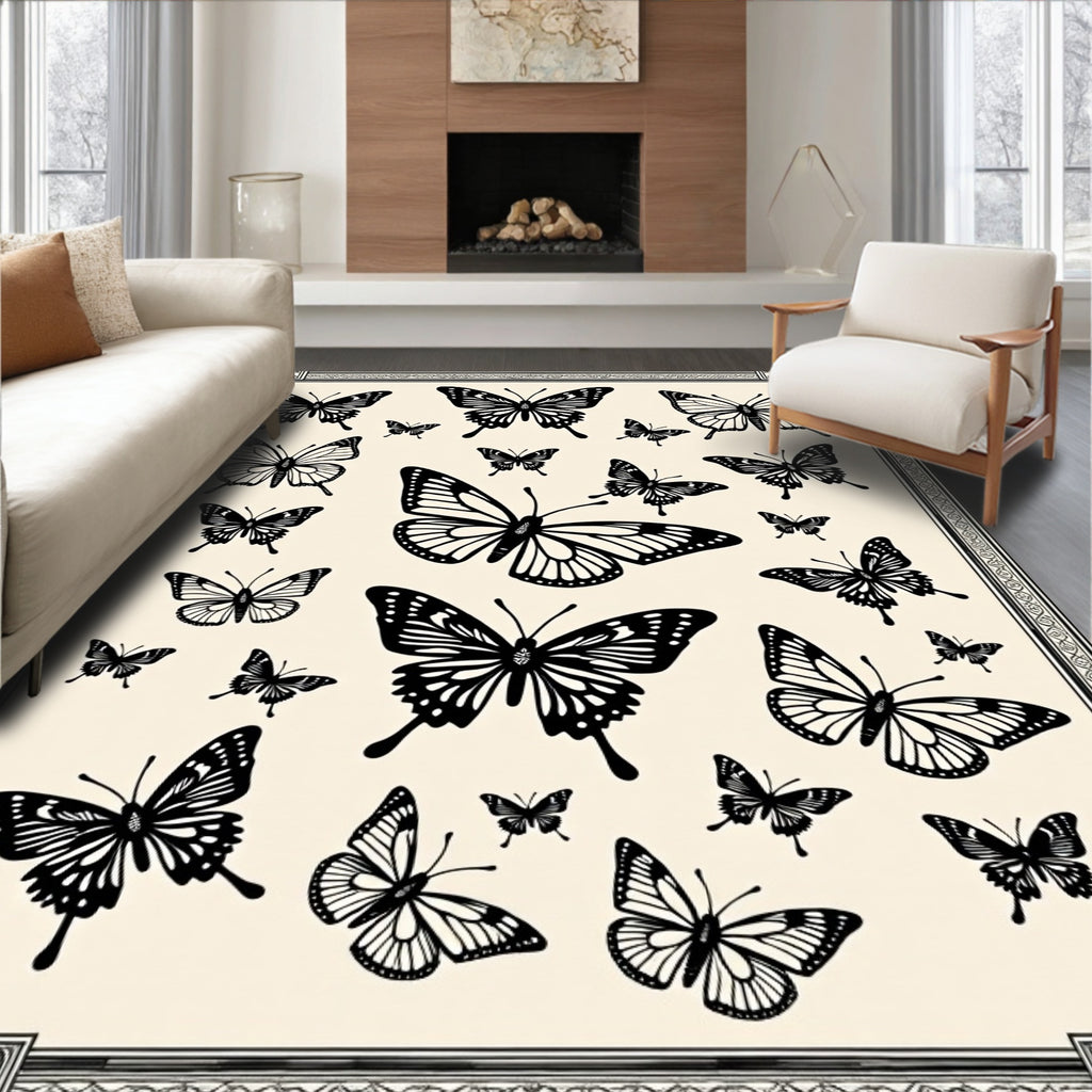 Vibrant Black Butterfly Collage Rug
