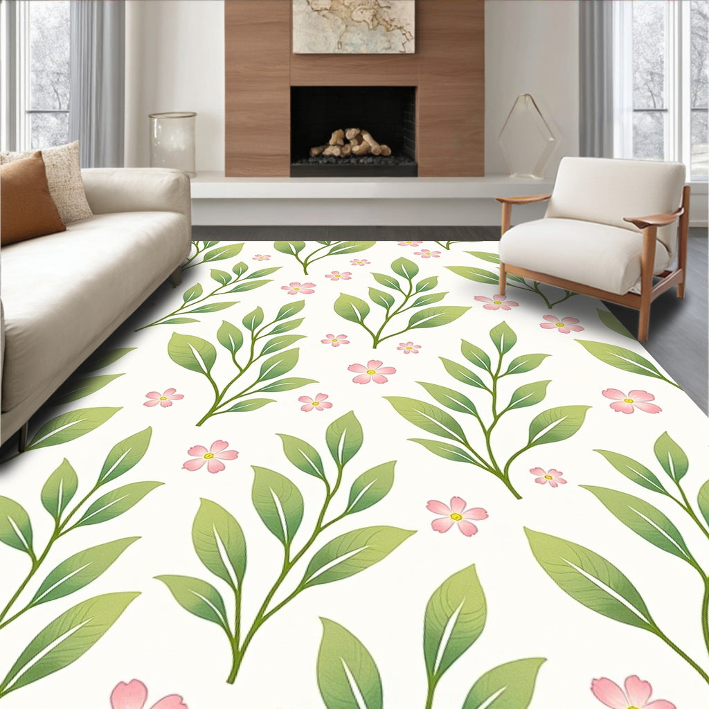 Delicate Floral Leaf Pattern Design Rug