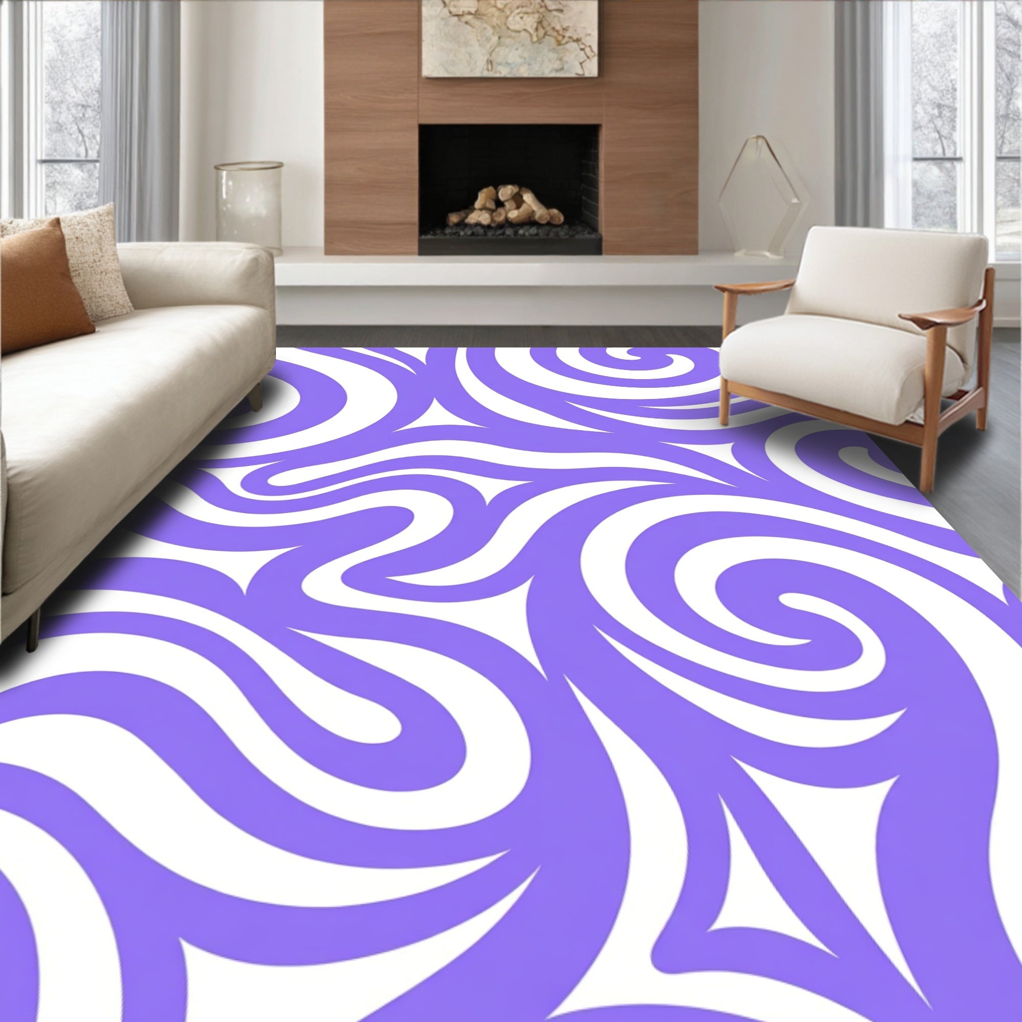 Lavender Swirl Abstract Organic Pattern Rug