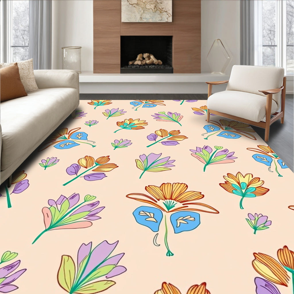 Vibrant Pastel Floral Design Rug