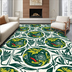 Whimsical Green Yellow Bird Floral Circles Rug