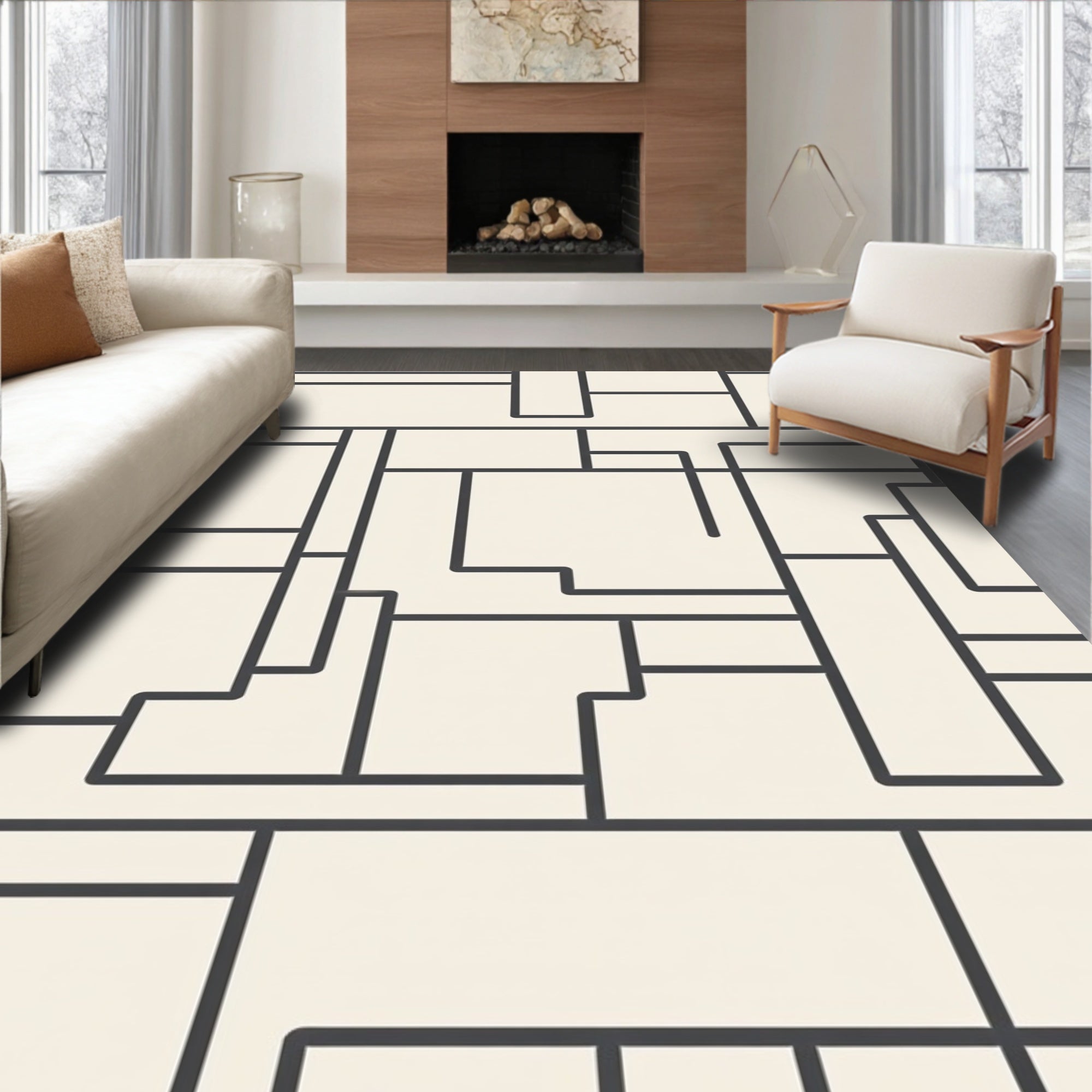 Modern Abstract Geometric Lines Rug