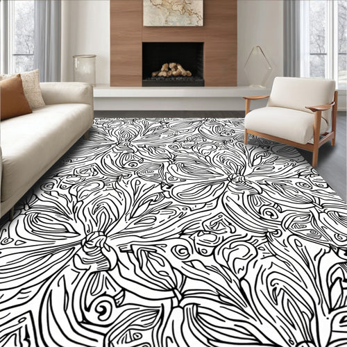 Abstract Floral Line Art Rug