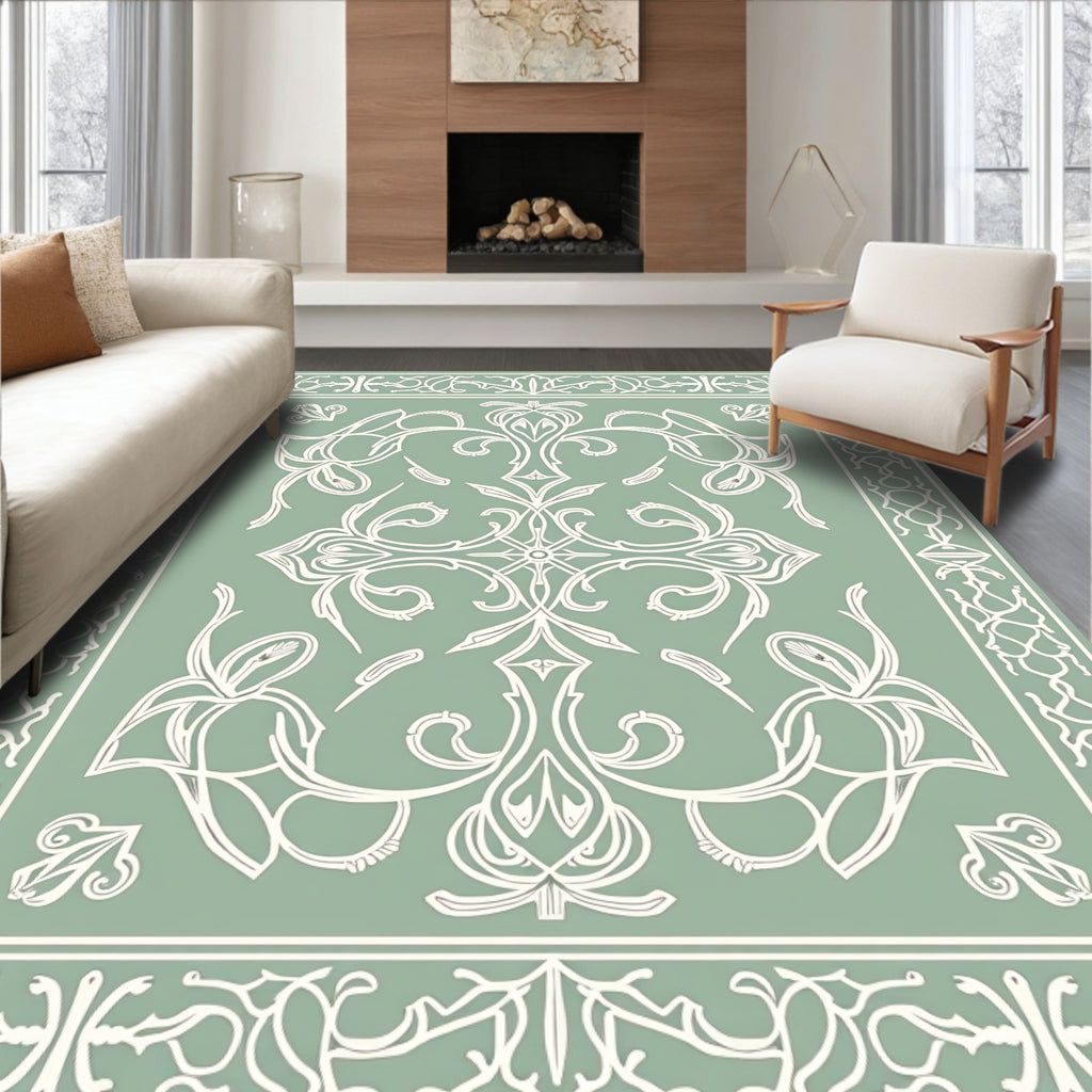 Elegant Vintage Floral Border Rug