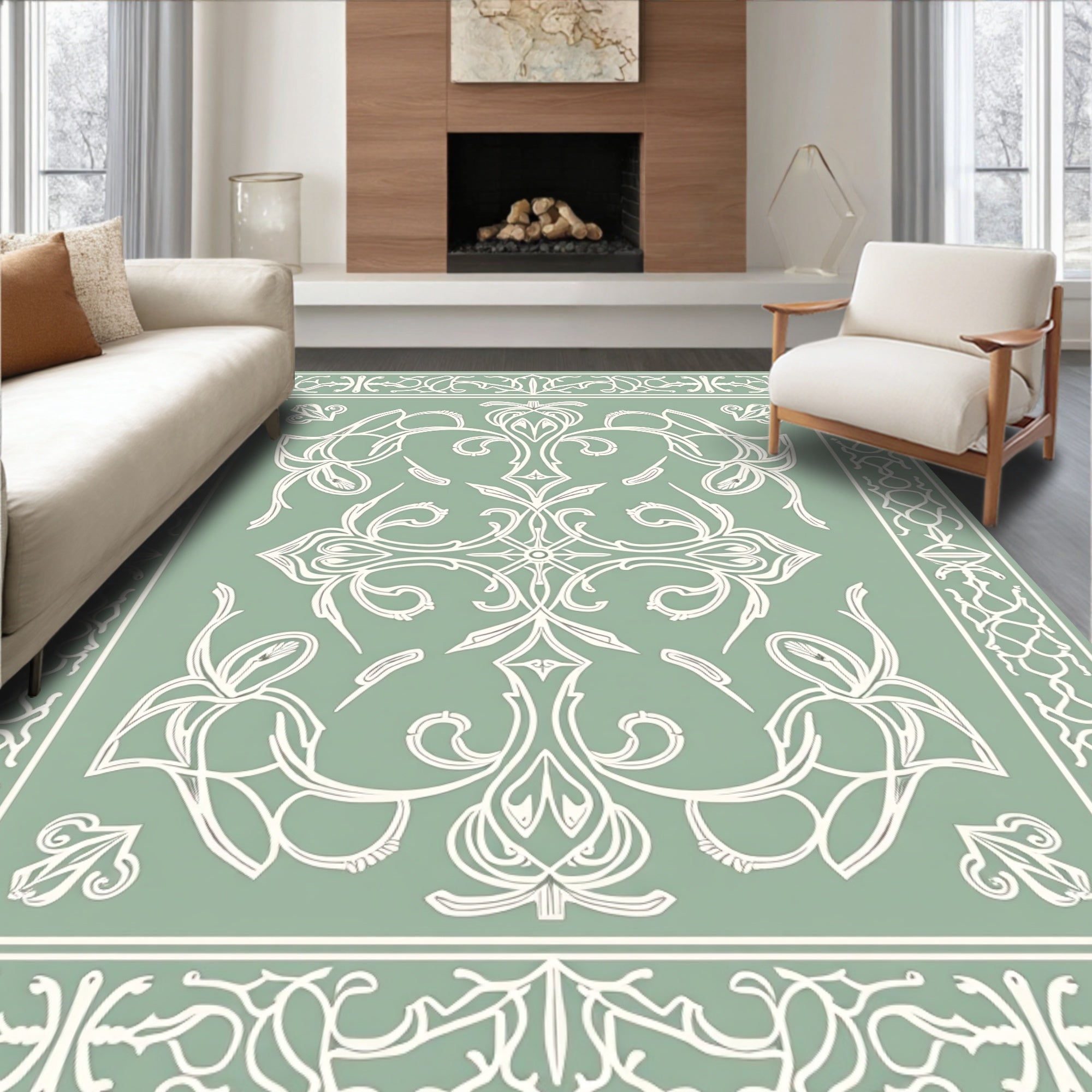 Elegant Vintage Floral Border Rug