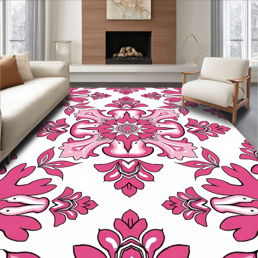 Chic Fuchsia Floral Damask Artwork Rug