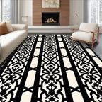 Black Intricate Paisley Stripes Rug