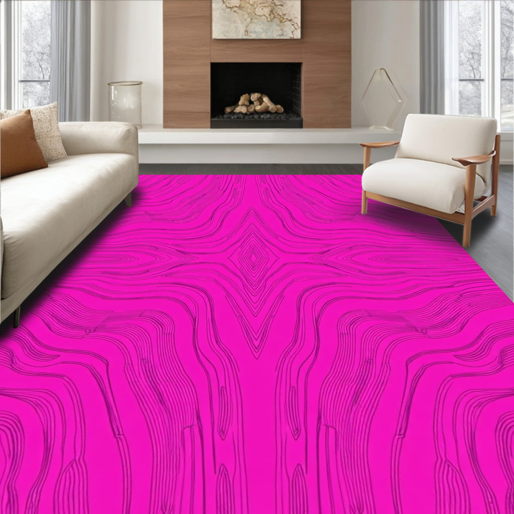 Bright Pink Abstract Contour Pattern Rug