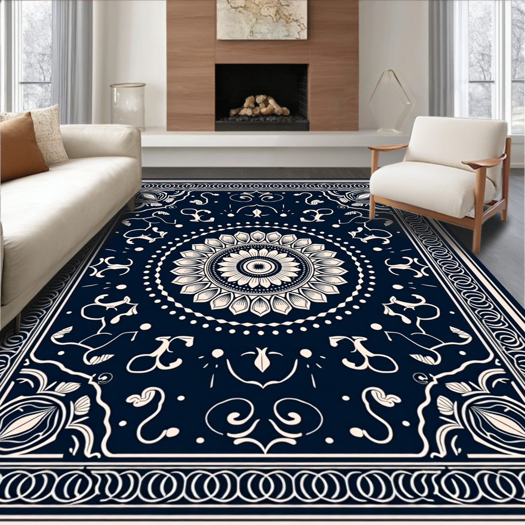 Ornate Floral Medallion Mandala Design Rug
