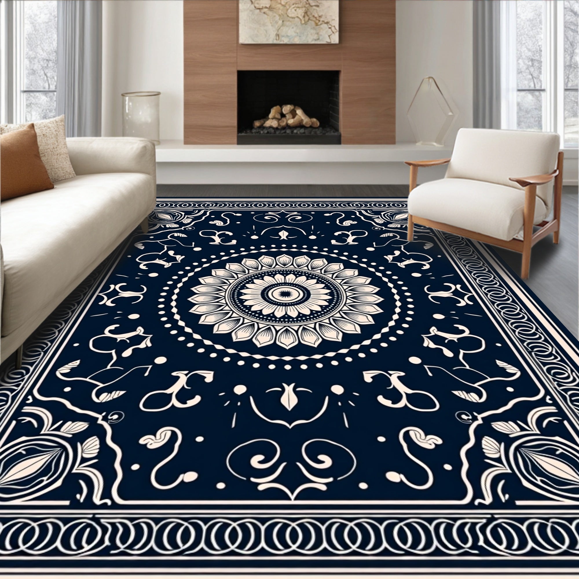 Ornate Floral Medallion Mandala Design Rug