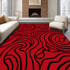 Bold Red Black Swirl Pattern Rug