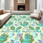 Whimsical Teal Leafy Abstract Design Rug