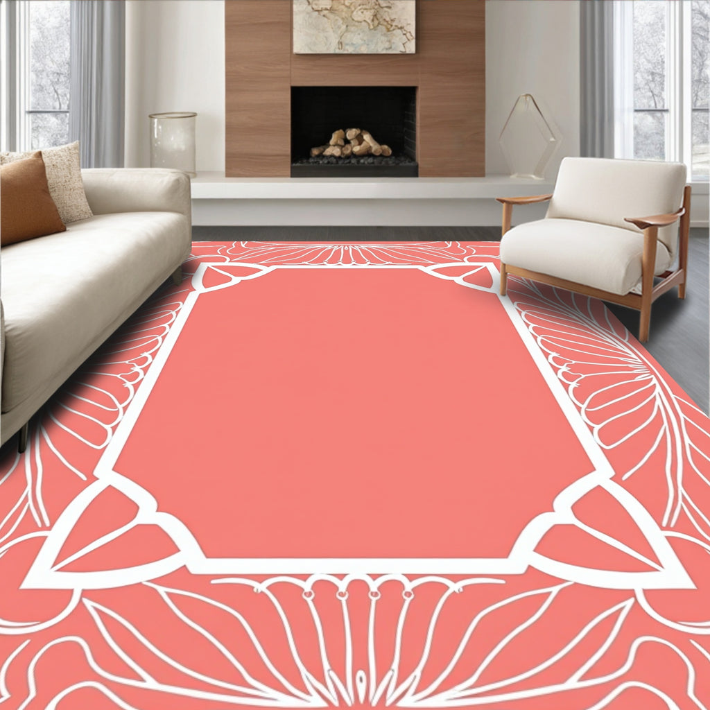 Floral Outline Coral Frame Design Rug
