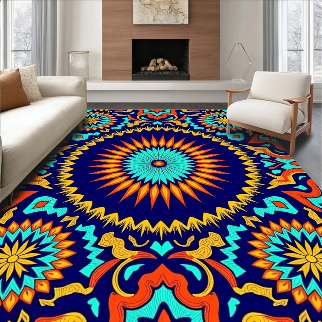 Bold Kaleidoscope Floral Pattern Rug
