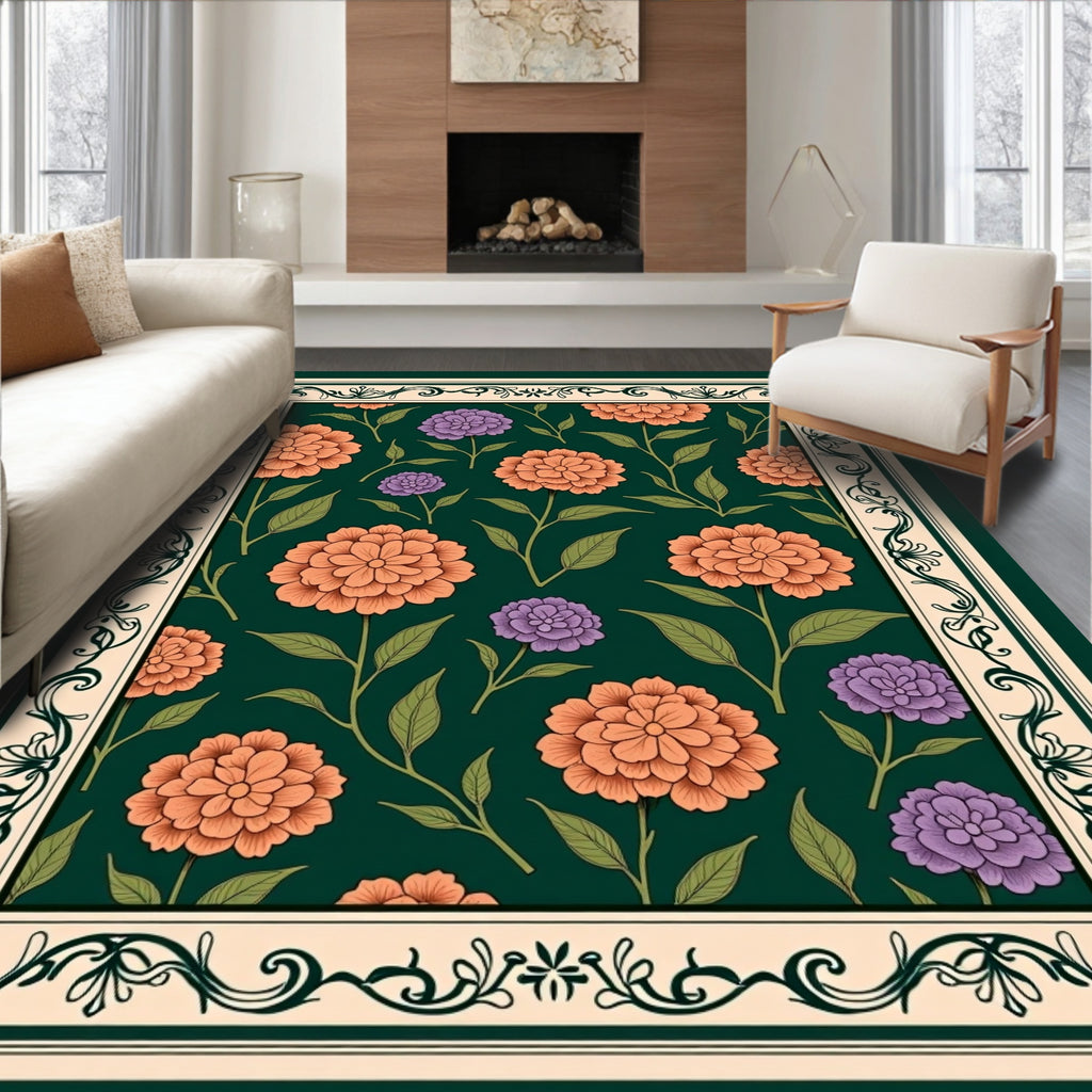 Floral Scrollwork Vintage Botanical Rug