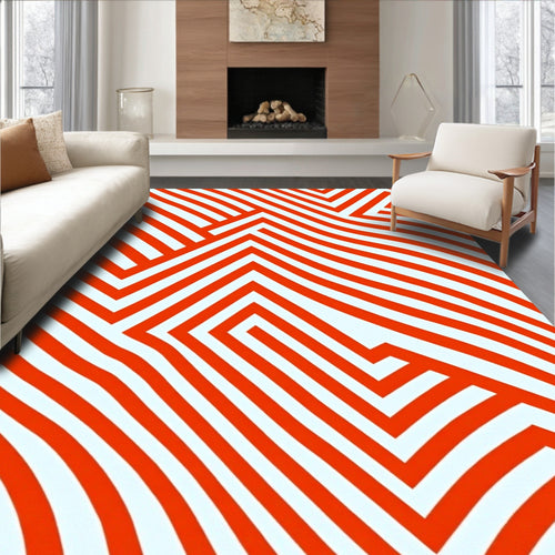 Abstract Orange Geometric Wave Pattern Rug