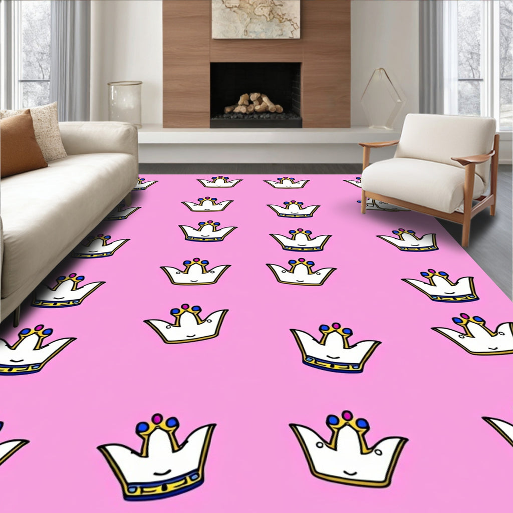 Cute Crown Pattern In Pink Rug