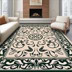 Intricate Floral Dark Green On Cream Rug
