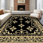Black And Gold Intricate Floral Pattern Rug