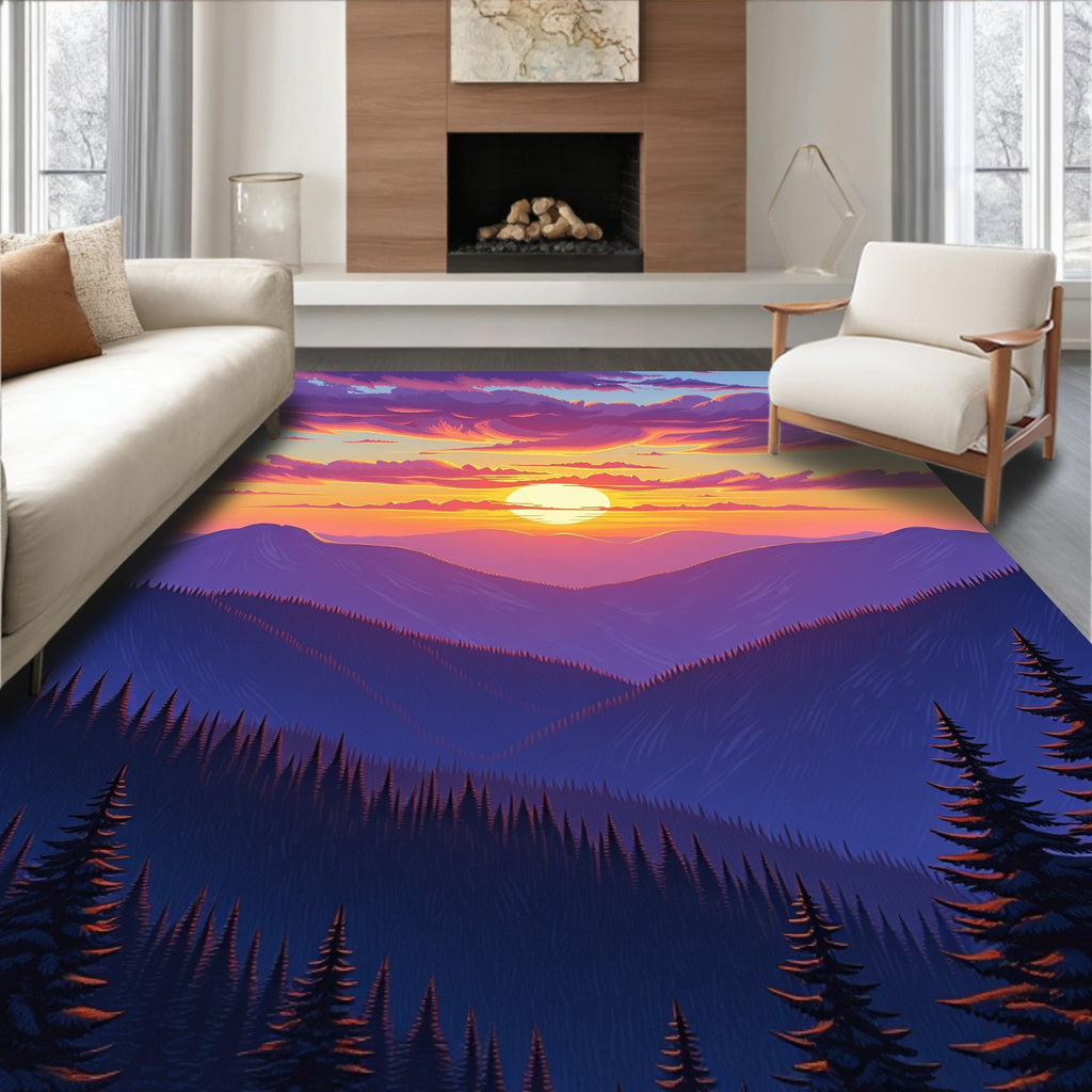 Sunset Mountains And Clouds Design Rug