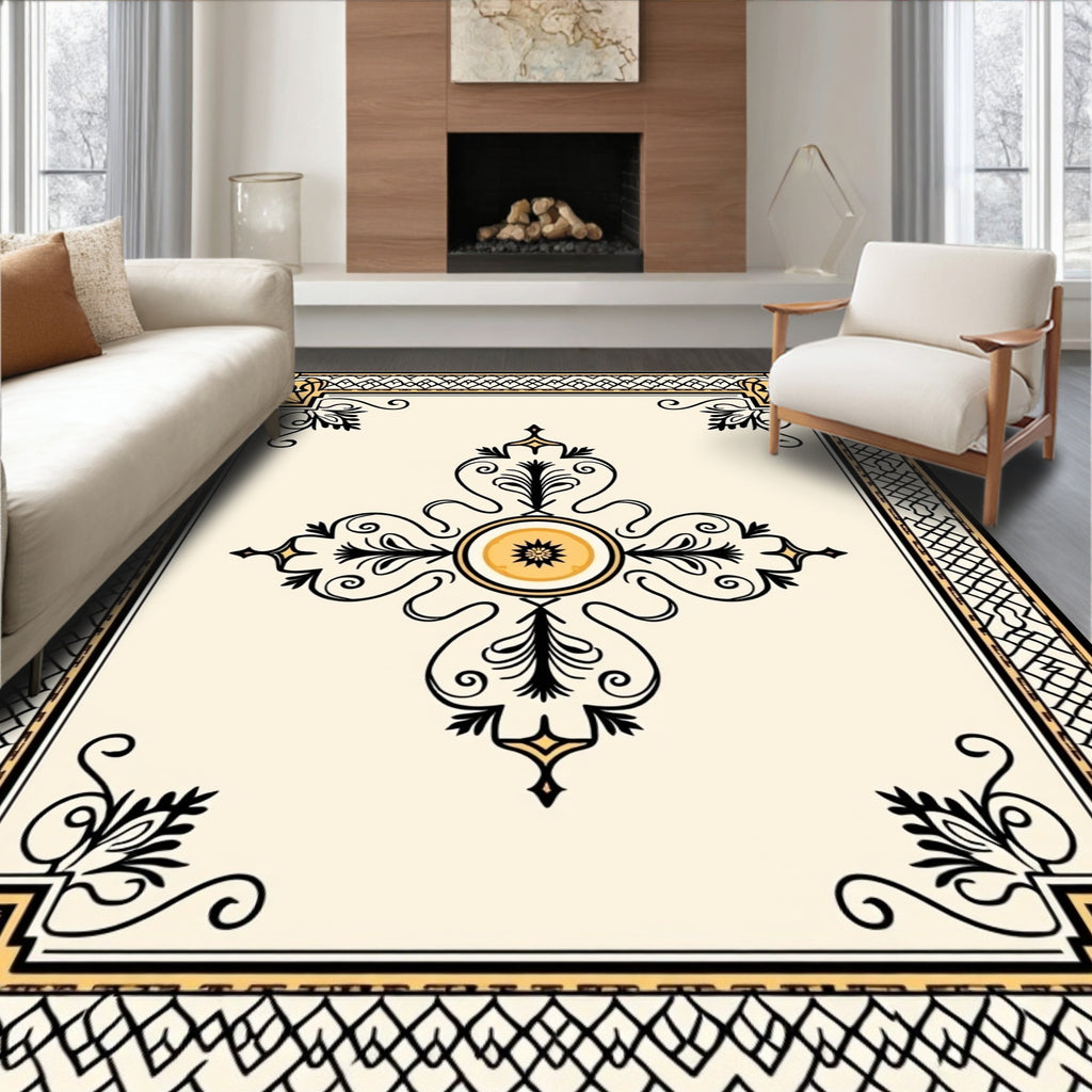 Floral Scrollwork Centerpiece Border Rug