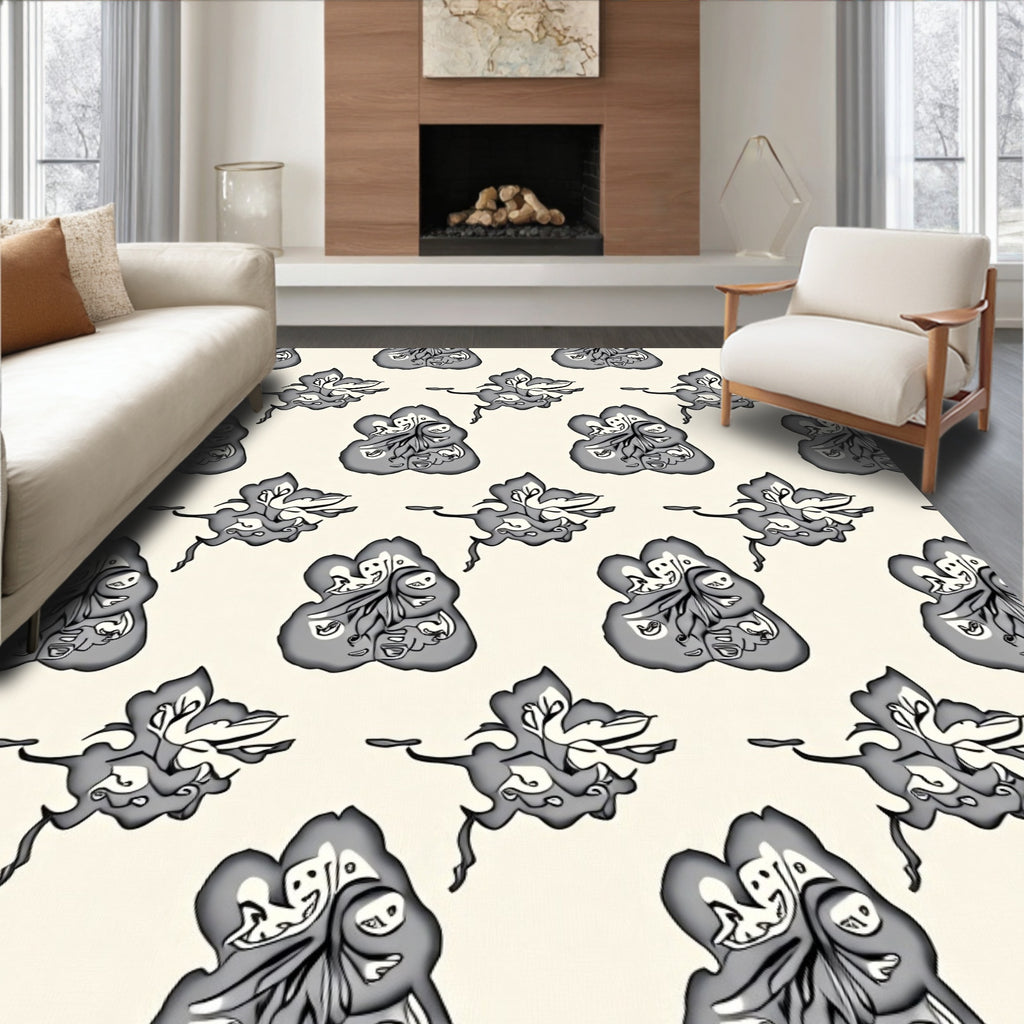 Whimsical Abstract Ink Blot Design Rug