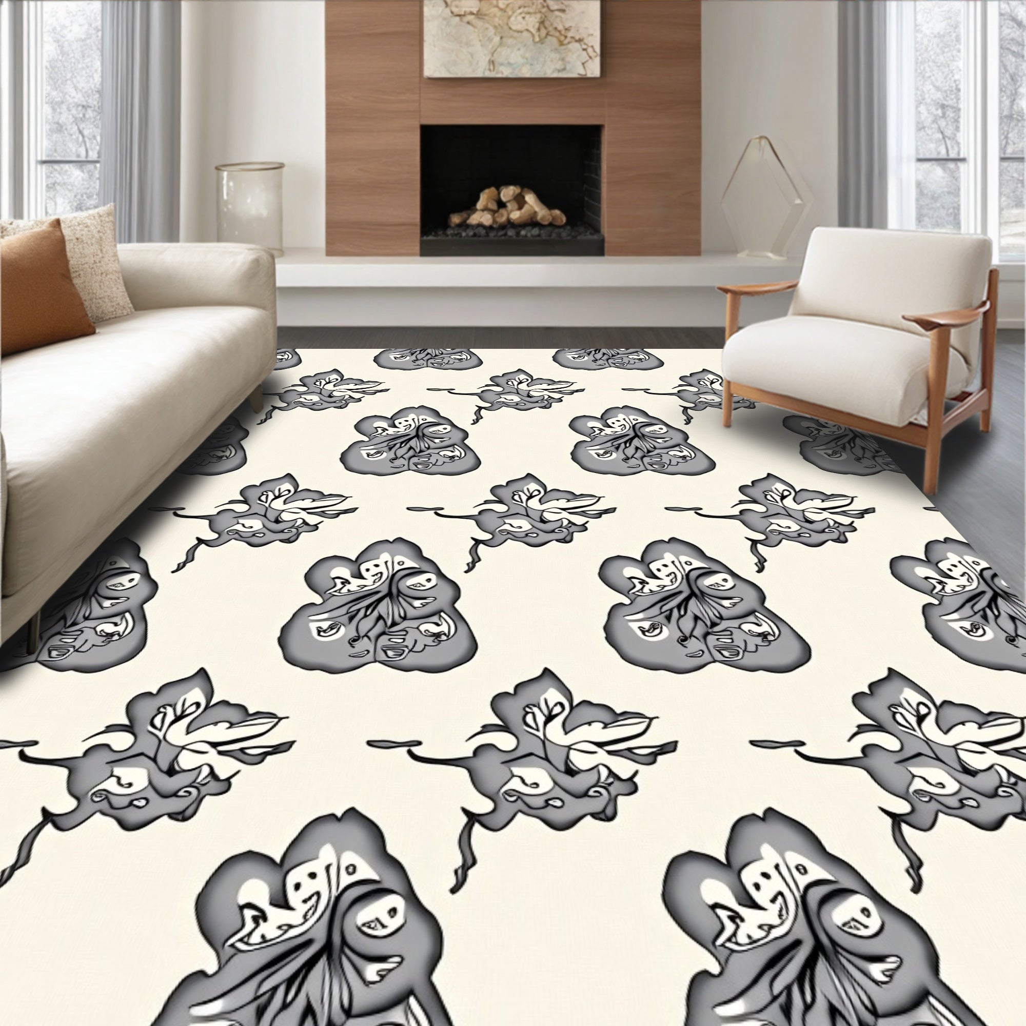 Whimsical Abstract Ink Blot Design Rug