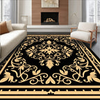 Golden Floral Scrollwork Art Rug