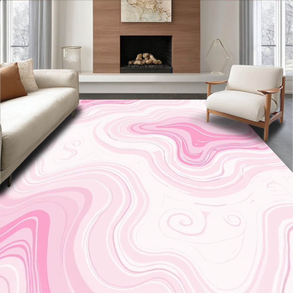 Soft Pink Swirl Marble Pattern Rug