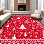 Red White Christmas Tree Snowflake Border Rug