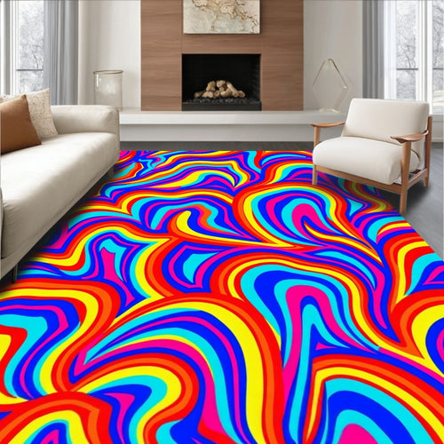 Abstract Rainbow Swirl Pattern Rug