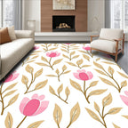Pink Tulip Floral Branches Pattern Rug