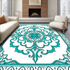 Ornate Teal Floral Mandala Pattern Rug