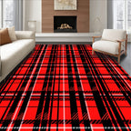 Bold Red Black Plaid Pattern Rug