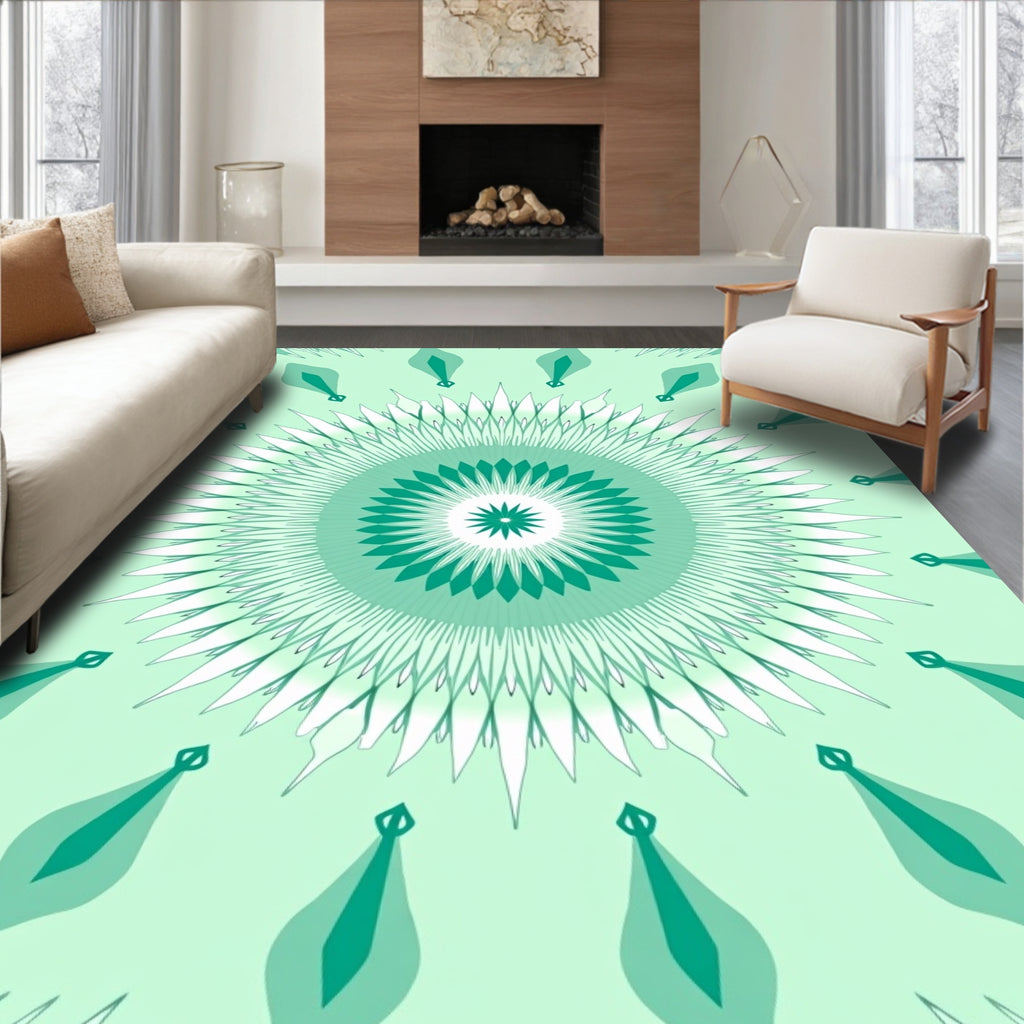 Teal Sunburst Mandala Pattern Rug