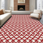 Classic Red Cream Damask Pattern Rug
