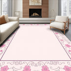 Pink Floral Swirl Border Pattern Rug