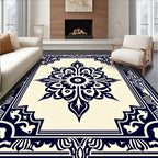 Elegant Navy Floral Center Medallion Rug