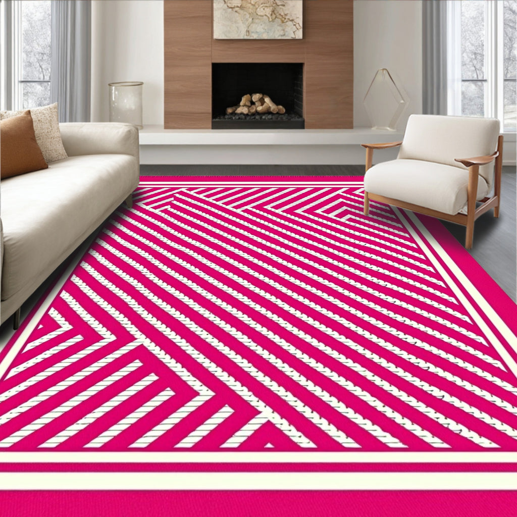 Vibrant Pink Geometric Diagonal Stripe Rug