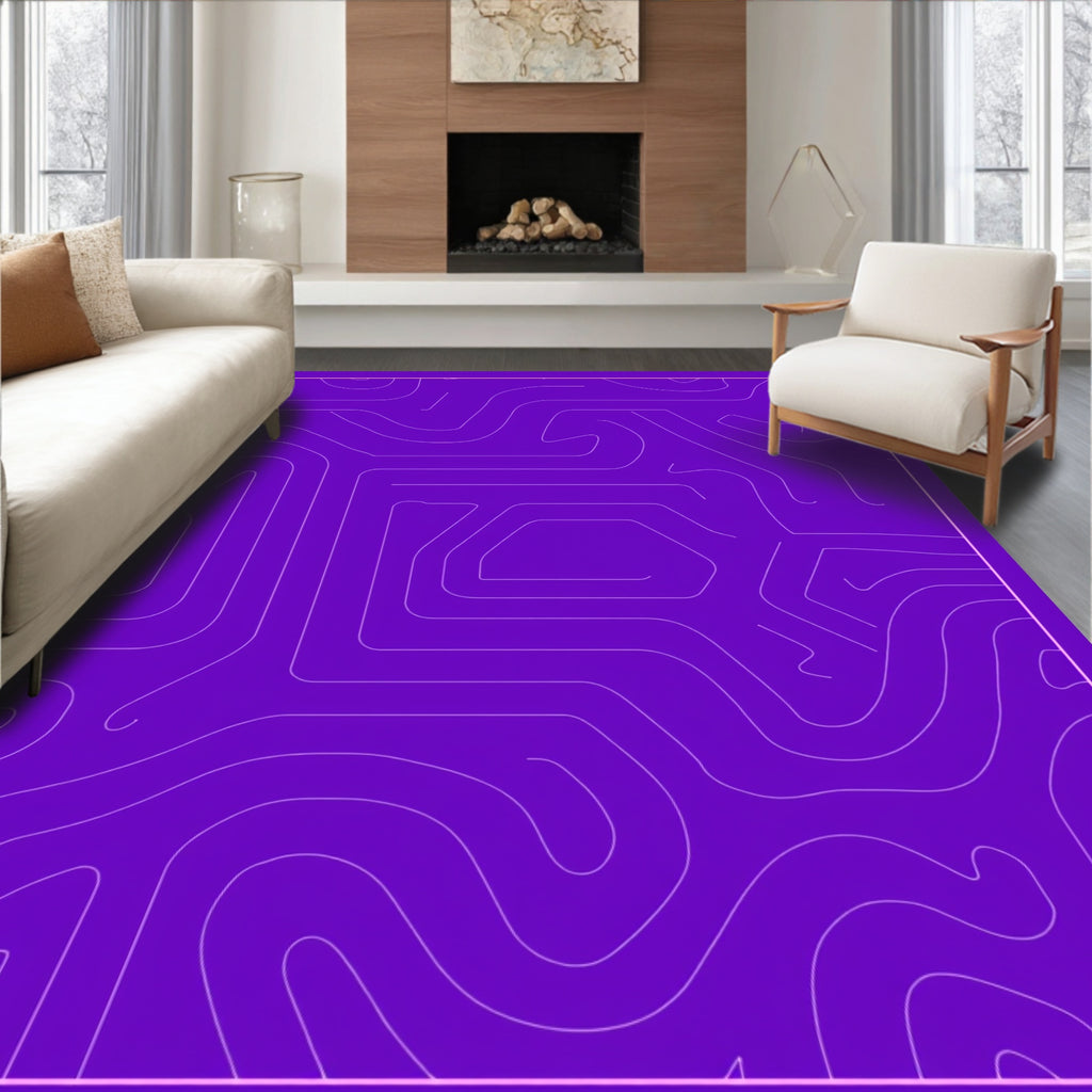 Purple Abstract Line Art Design Rug