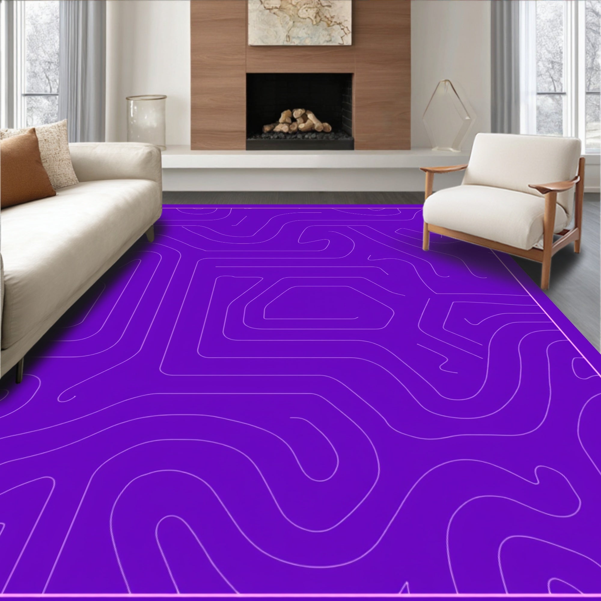 Purple Abstract Line Art Design Rug