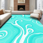 Aqua White Swirl Abstract Pattern Rug
