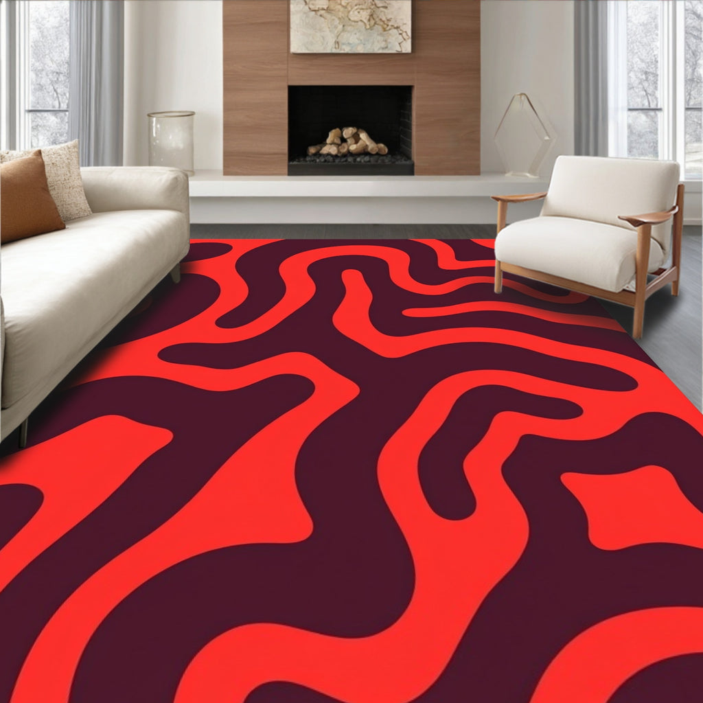 Abstract Red Swirl Pattern Design Rug